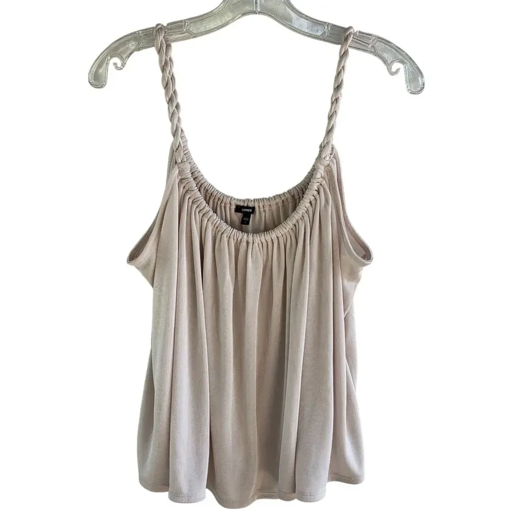 NEW Express Knit Camisole L Braided Straps Beige